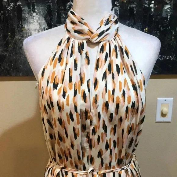 Banana Republic Twist Neck Halter Styling Midi Silk Look Fit and Flare Dress-MP - Picture 6 of 11